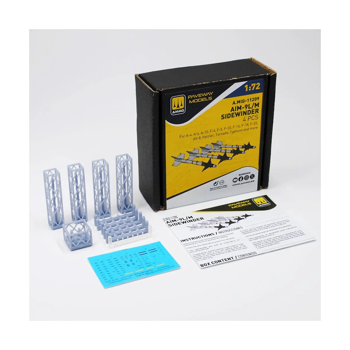AIM-9L/M Sidewinder (4 pcs), 1/72 - AMMO by MIG Jimenez A.MIG-11209