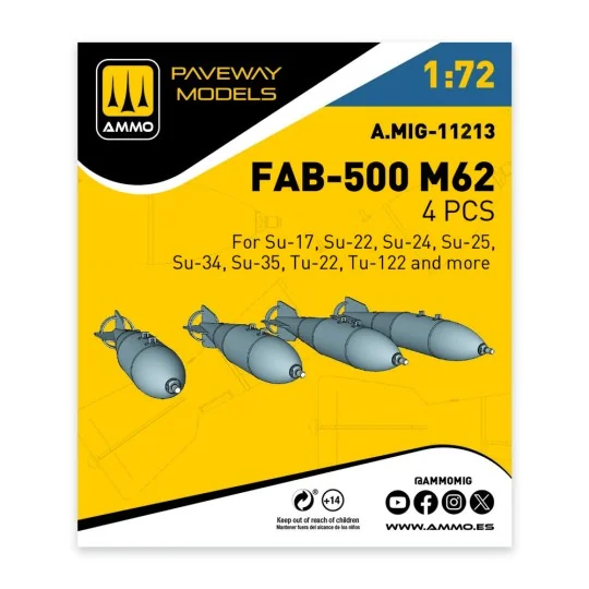 FAB-500 M62 (4 pcs), 1/72 - AMMO by MIG Jimenez A.MIG-11213