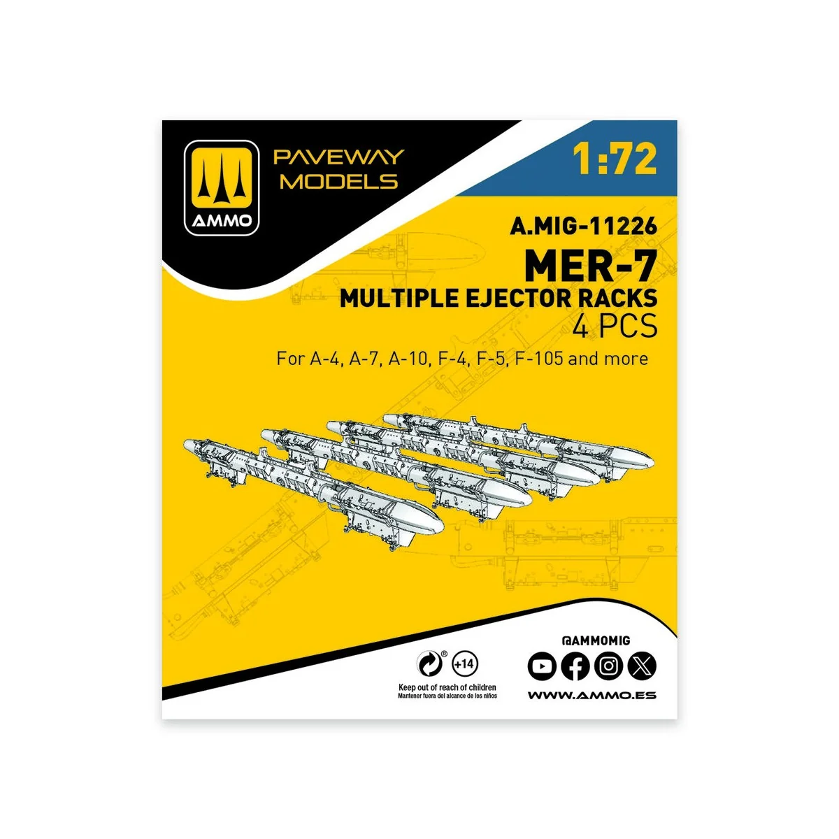 MER-7, Multiple Ejector Rack (4 pcs), 1/72 - AMMO by MIG Jimenez A....