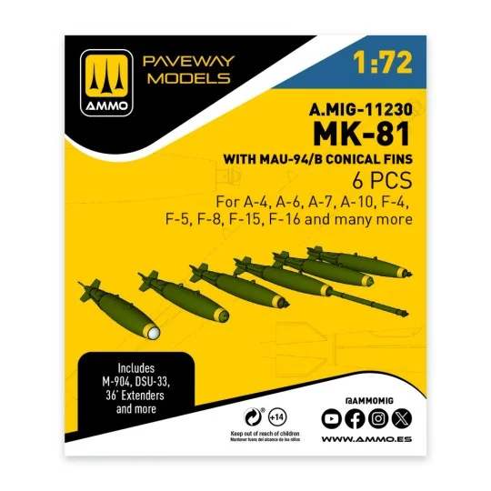 MK-81 with MAU-94/B conical fin (6 pcs), 1/72 - AMMO by MIG Jimenez...