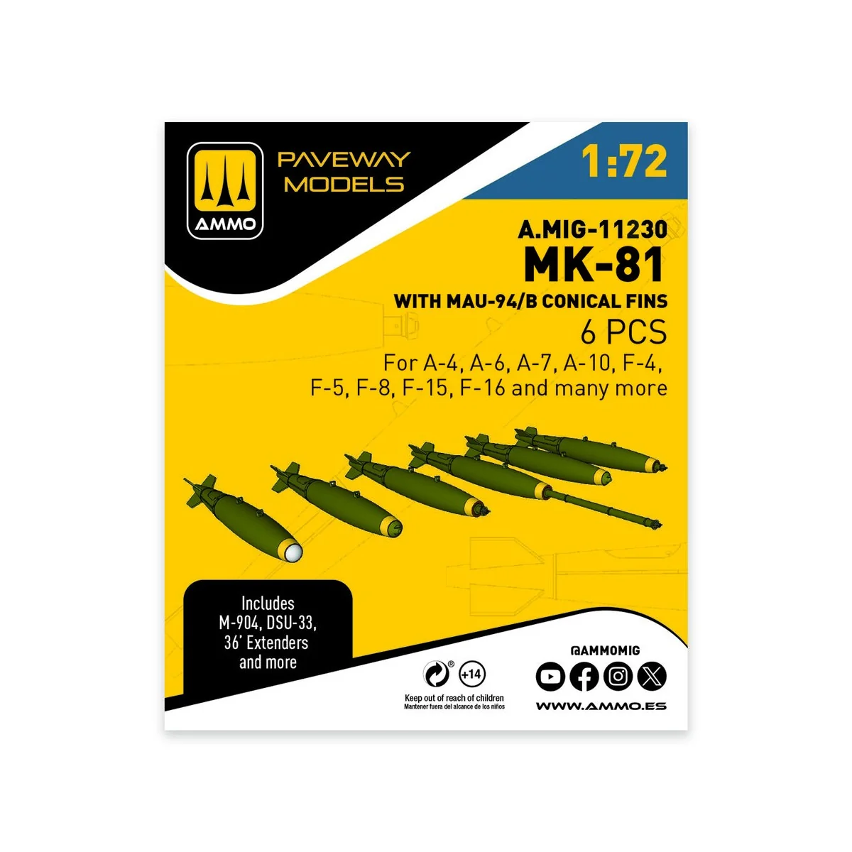 MK-81 with MAU-94/B conical fin (6 pcs), 1/72 - AMMO by MIG Jimenez...