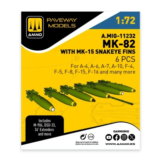 MK-82 with MK-15 Snakeye fin (6 pcs), 1/72 - AMMO by MIG Jimenez A....