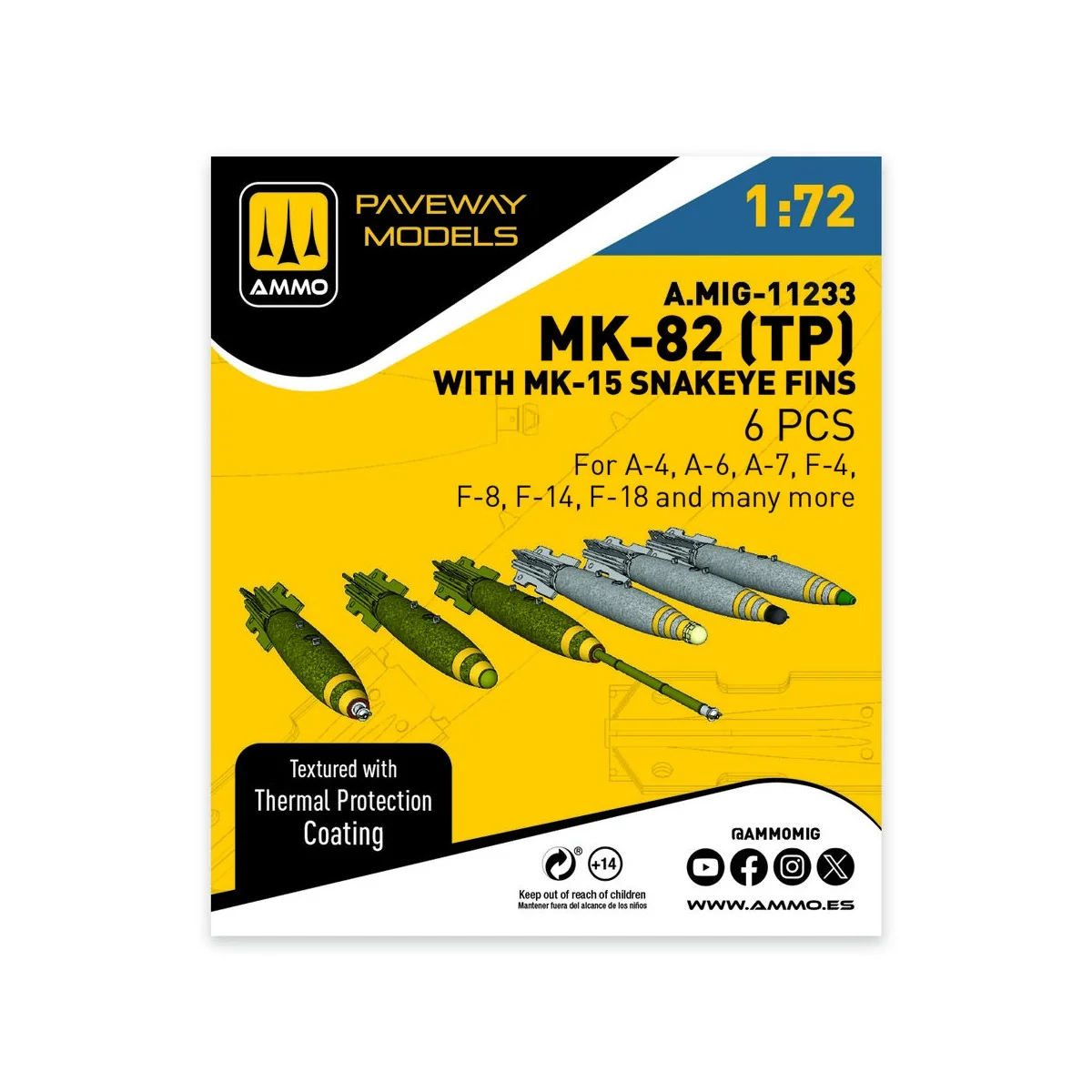 MK-82 with thermal protection and MK-15 Snakeye fin (6 pcs), 1/72 -...