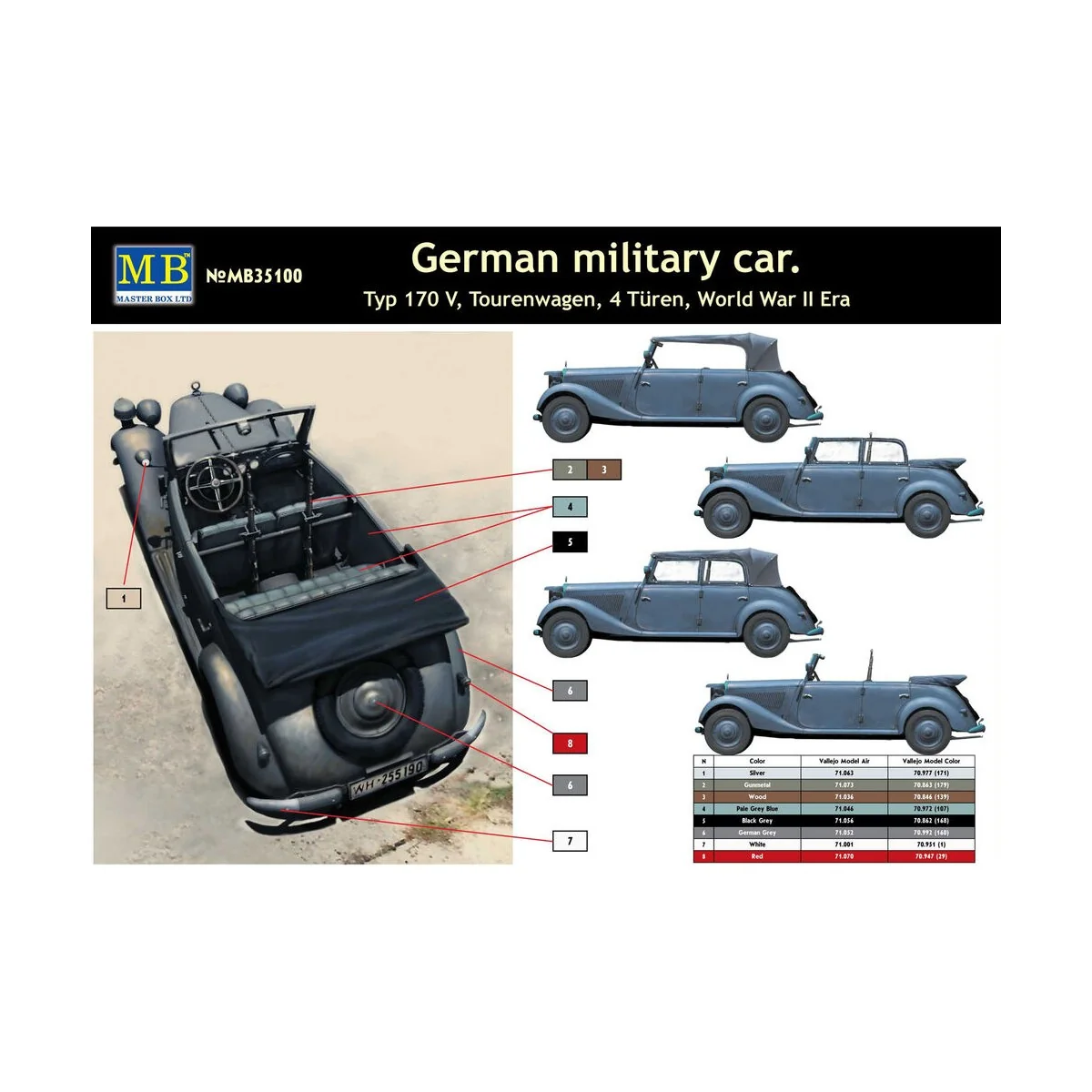 Germ. military car Typ 170V Tourenwagen, 1/35 - Master Box Ltd. 35100