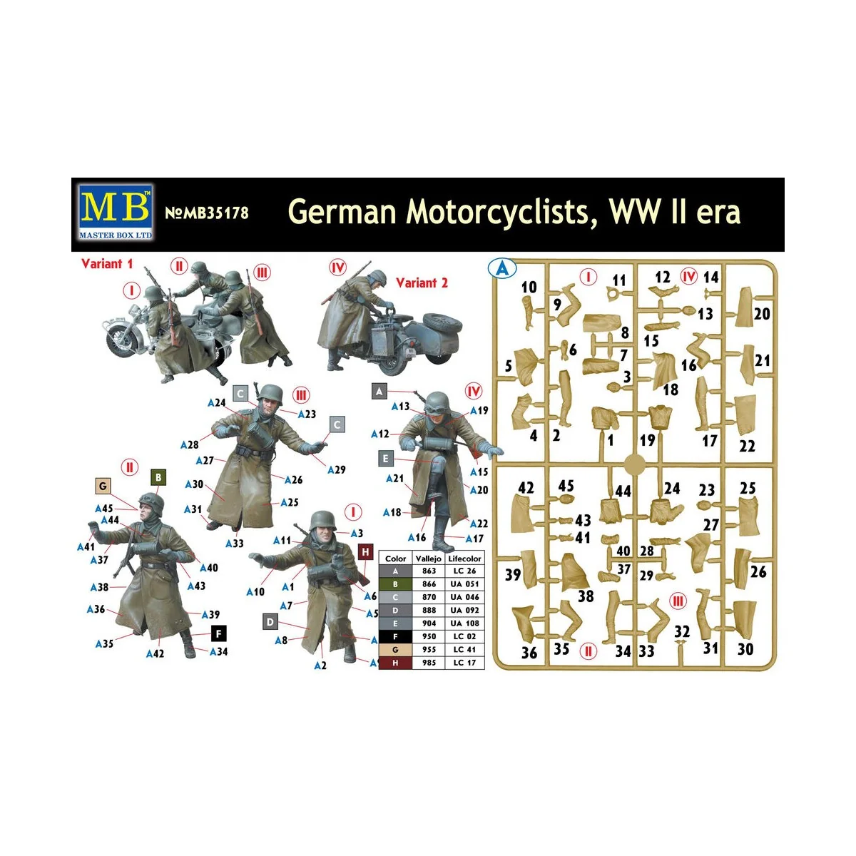 German motorcyclists, WWII era, 1/35 - Master Box Ltd. 35178