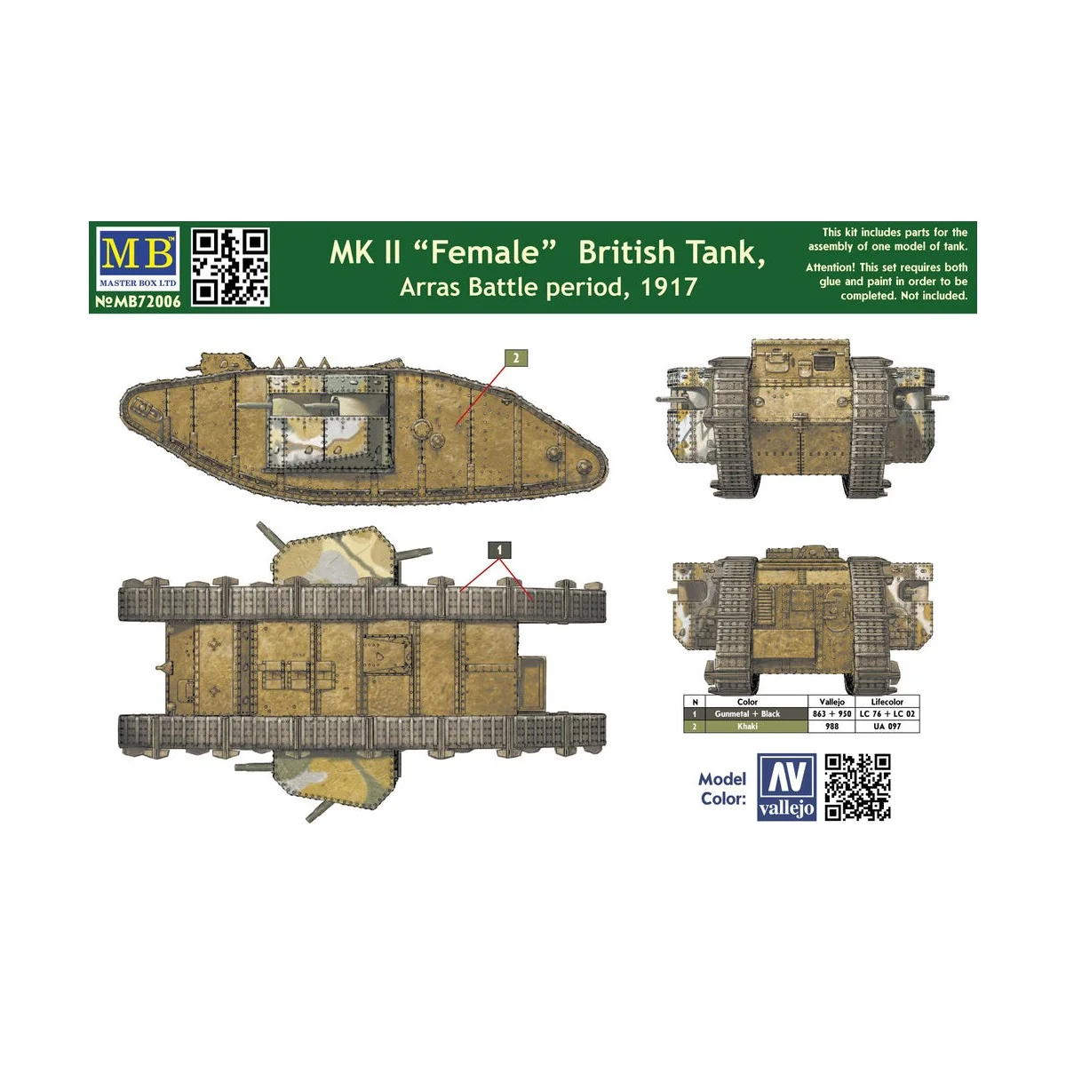 Mk II Female British tank.Arras Battle, 1/72 - Master Box Ltd. 72006