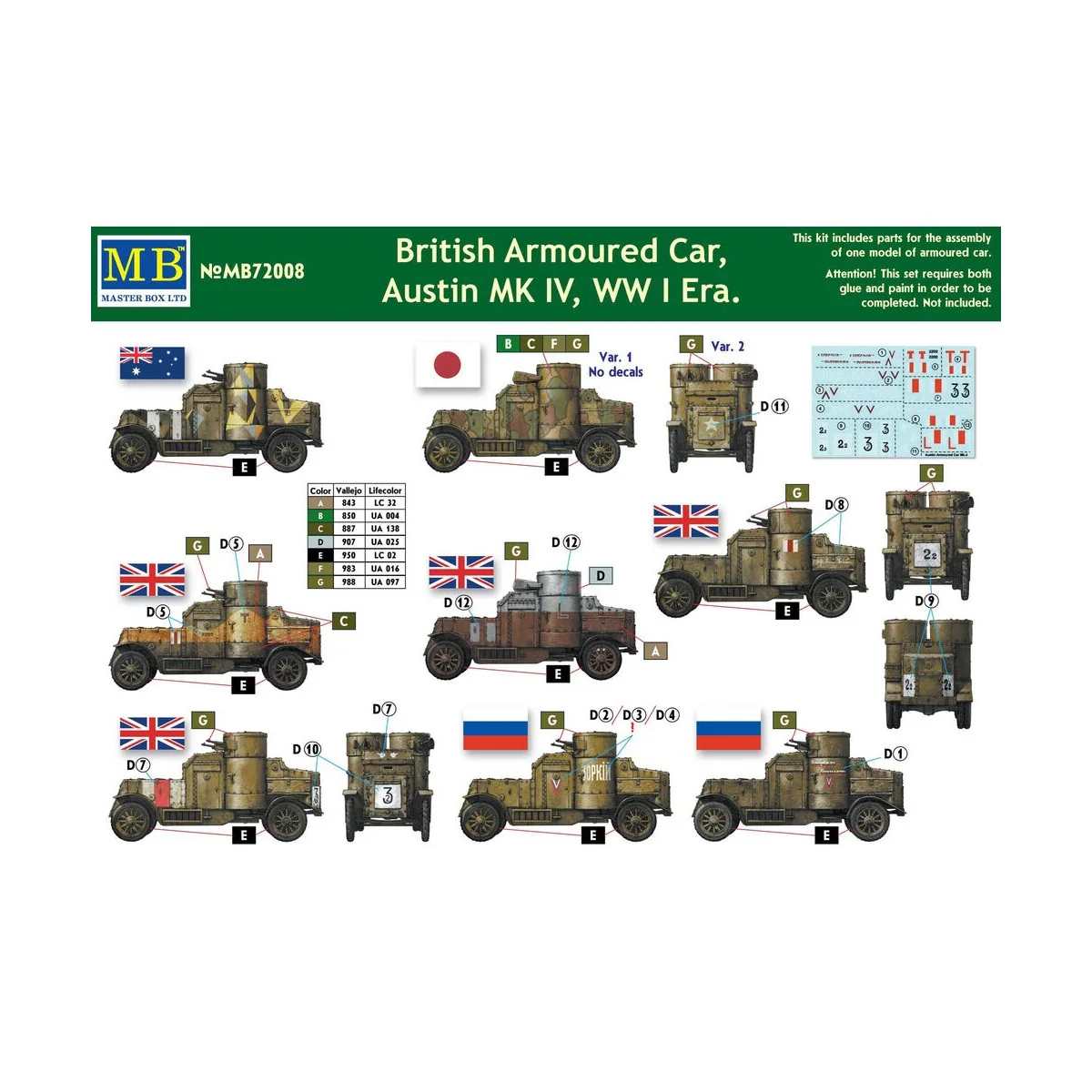 Austin Mk.IV British armored car, 1914-18, 1/72 - Master Box Ltd. 7...