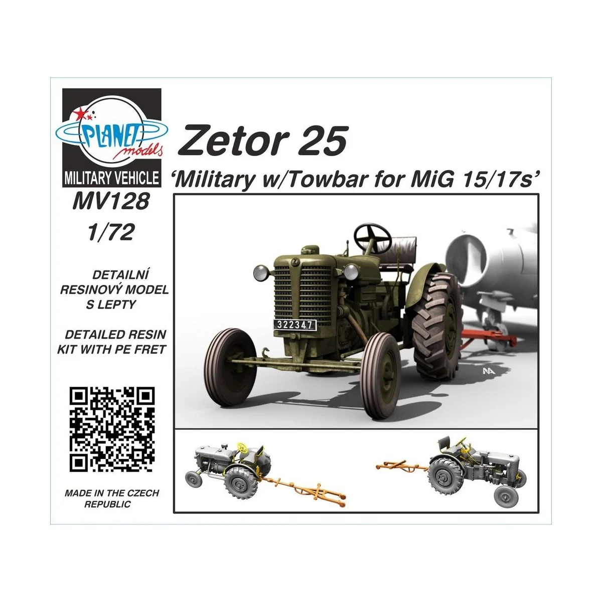 Zetor 25 Military w/Towbar for MiG 15/17s, 1/72 - Planet Models 129...