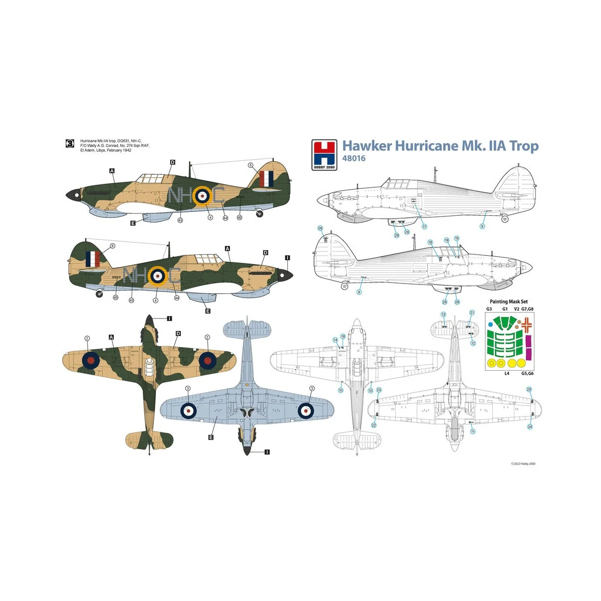 Hawker Hurricane Mk.IIA Trop, 1/48 - Hobby 2000 48016