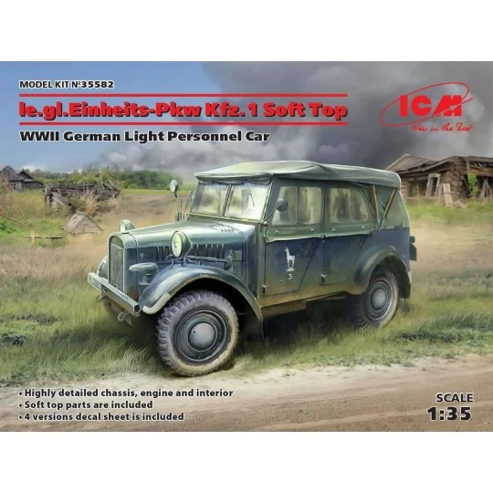 le.gl.Einheitz-Pkw Kfz.1 Soft Top, WWII German Light Personnel Car,...