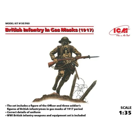 British Infantry in Gas Masks(1917)4 Figu, 1/35 - ICM 35703