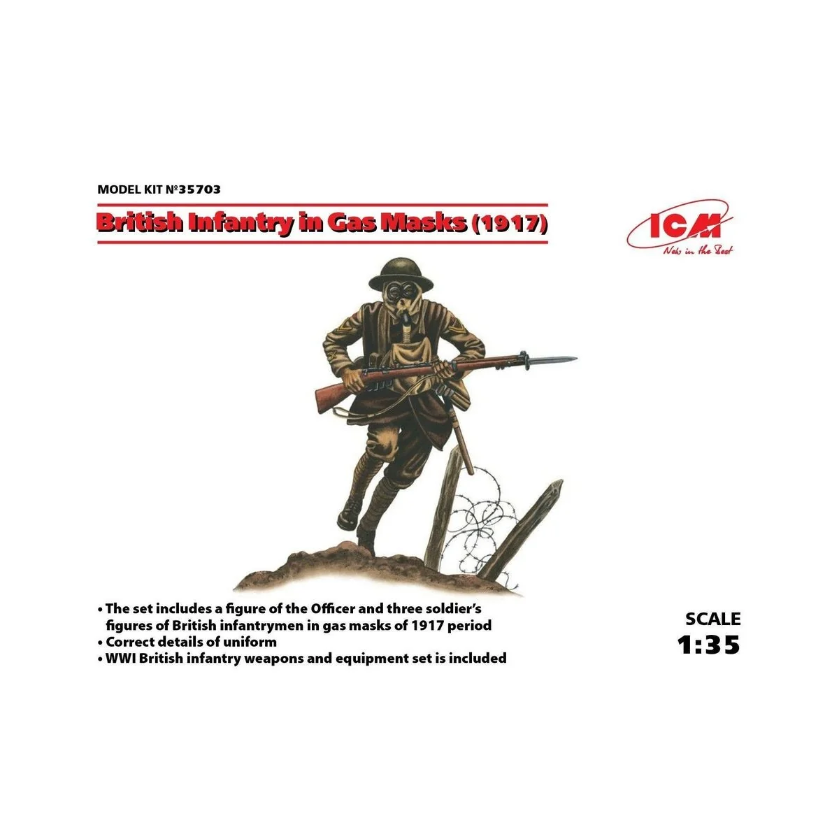 British Infantry in Gas Masks(1917)4 Figu, 1/35 - ICM 35703