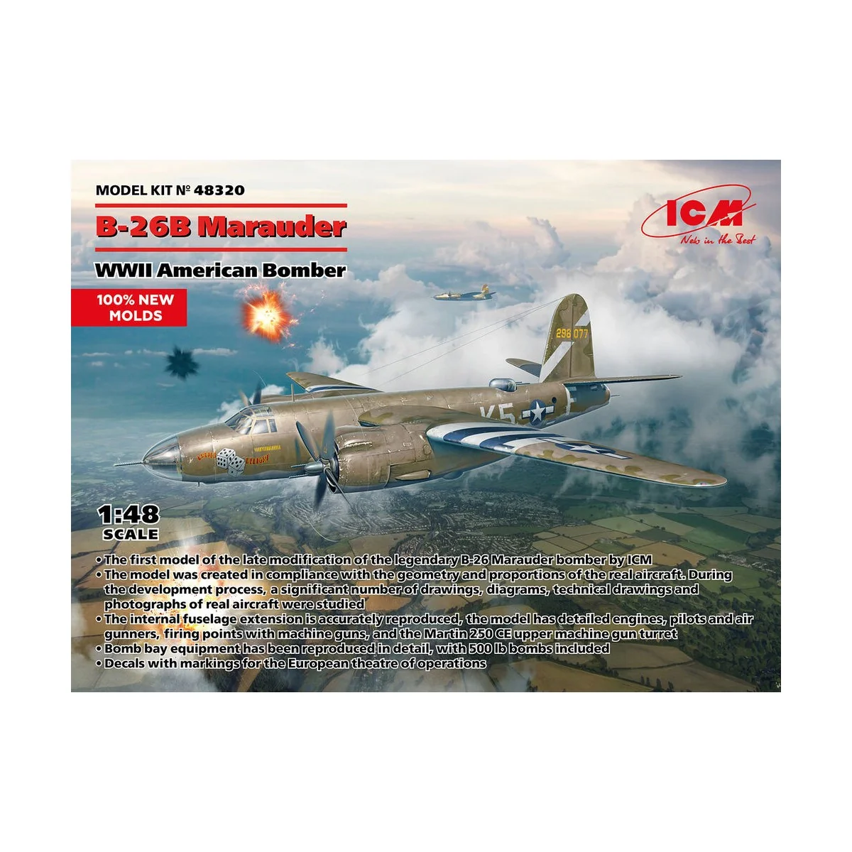 B-26B Marauder, WWII American Bomber (100% new molds), 1/48 - ICM 4...