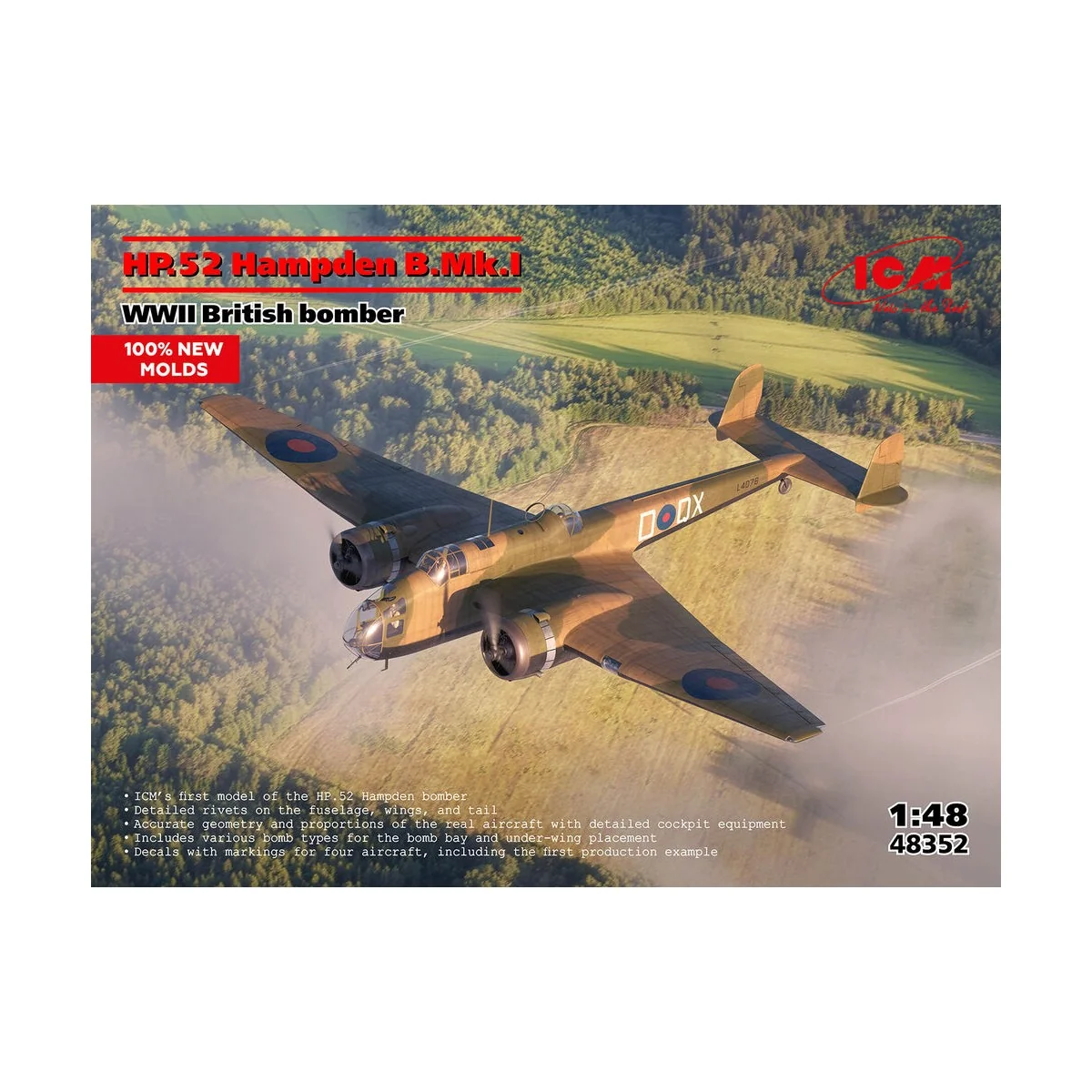 HP.52 Hampden B.Mk.I WWII British bomber (100% new molds), 1/48 - I...