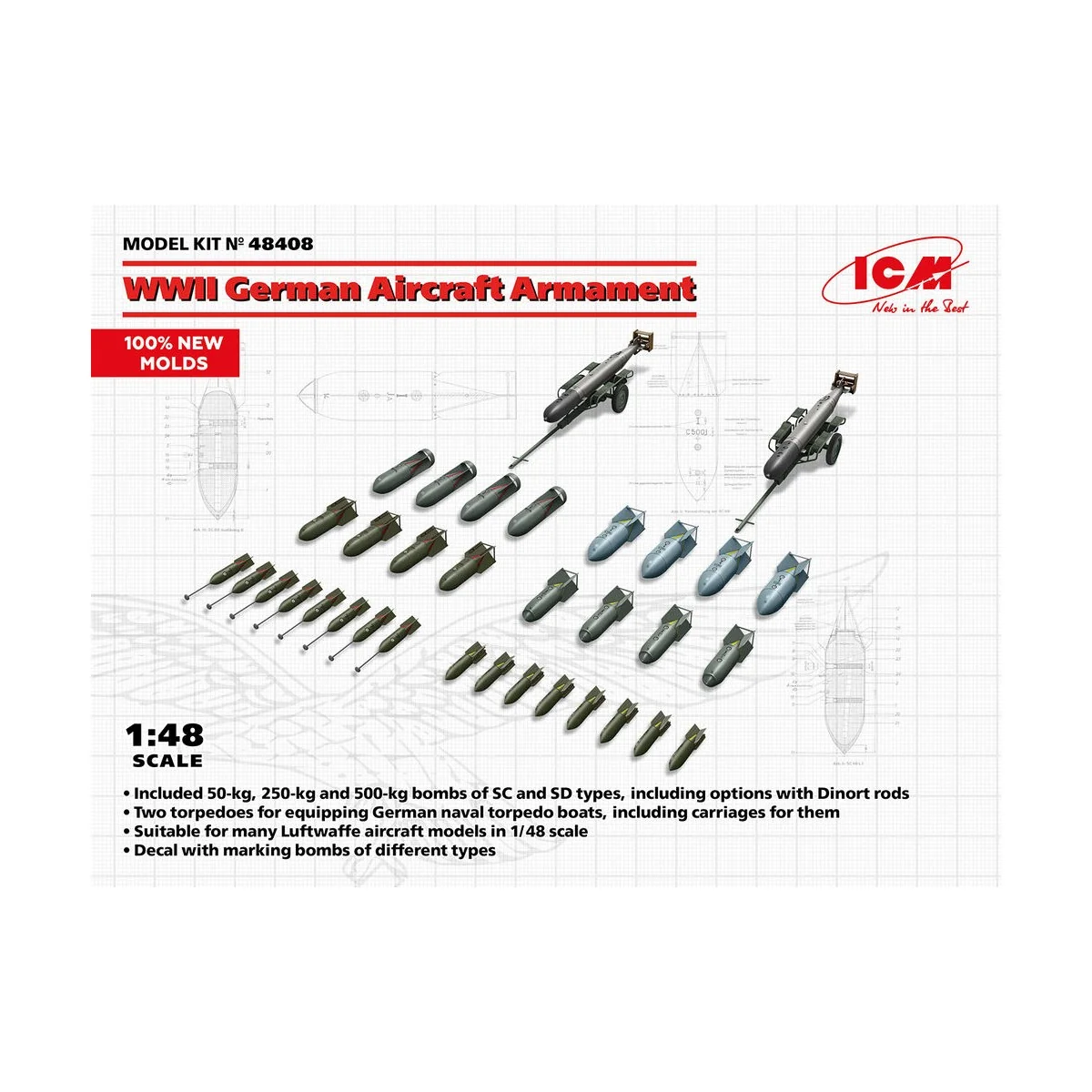 WWII German Aircraft Armament (100% new molds), 1/48 - ICM 48408