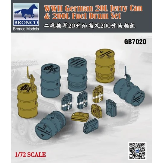 WWII German 20L Jerry Can & 200L Fuel Drum Set, 1/72 - Bronco Model...