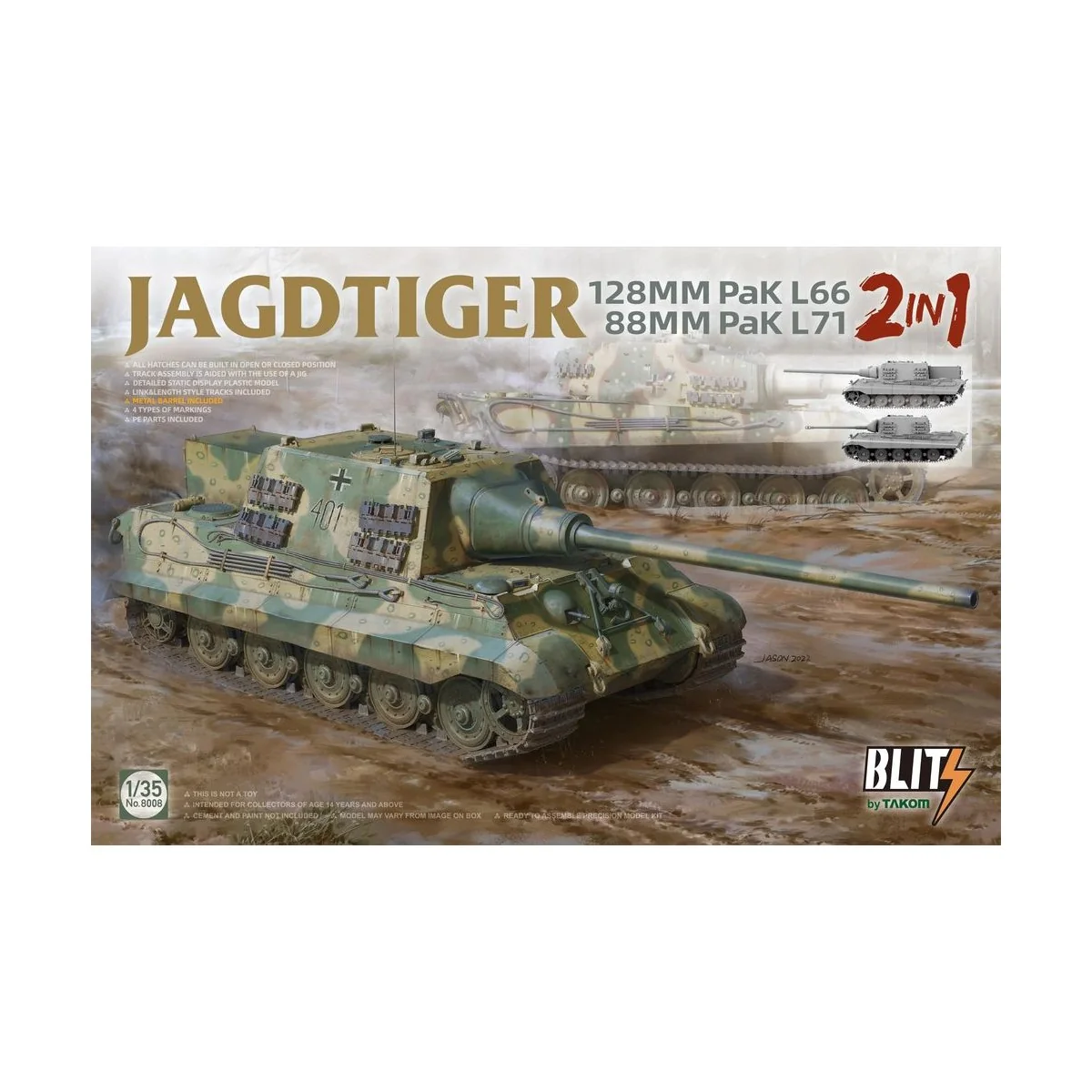 JAGDTIGER (2in1) 128MM Pak L66, 88MM Pak L71, 1/35 - Takom TAK8008