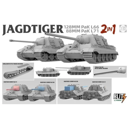 JAGDTIGER (2in1) 128MM Pak L66, 88MM Pak L71, 1/35 - Takom TAK8008