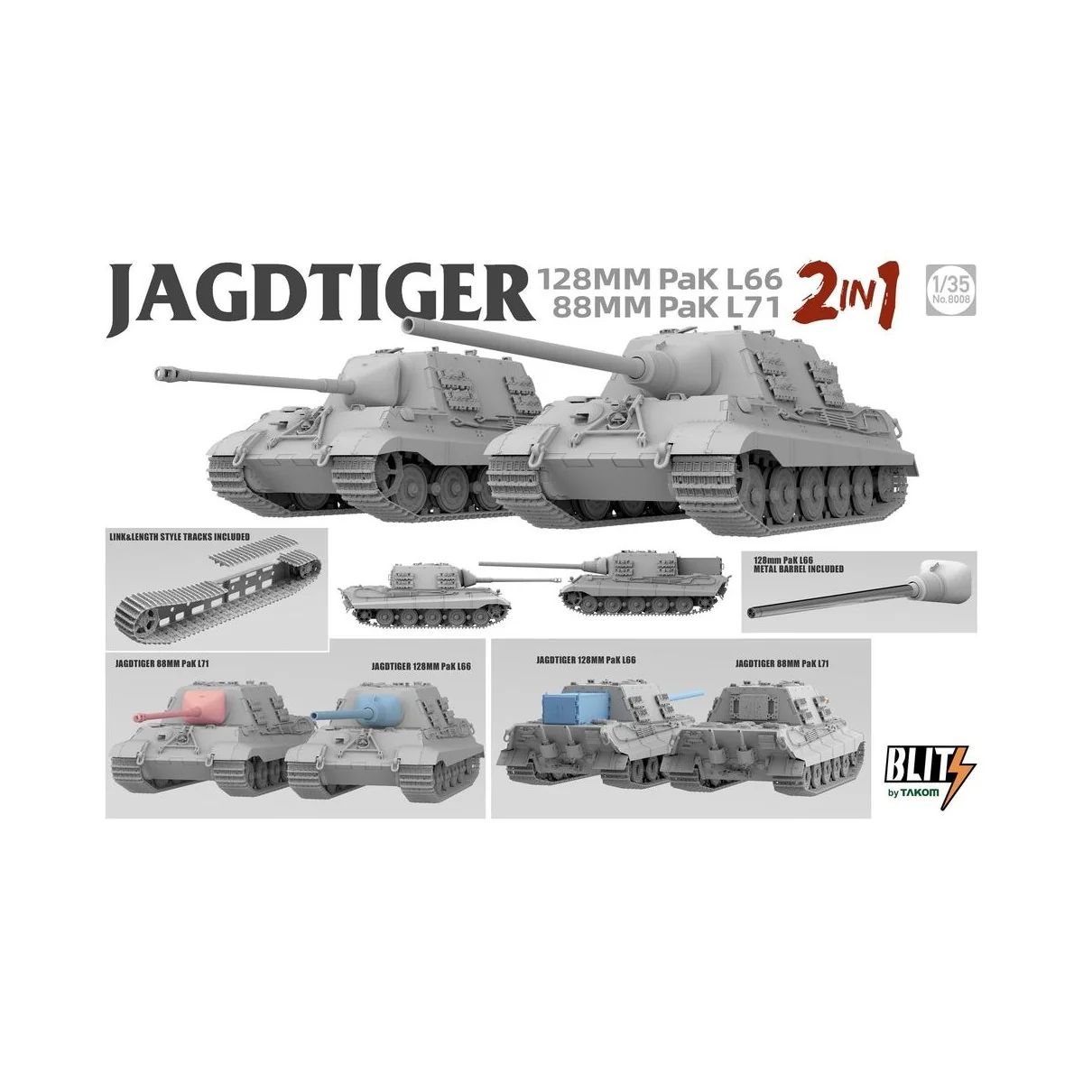 JAGDTIGER (2in1) 128MM Pak L66, 88MM Pak L71, 1/35 - Takom TAK8008