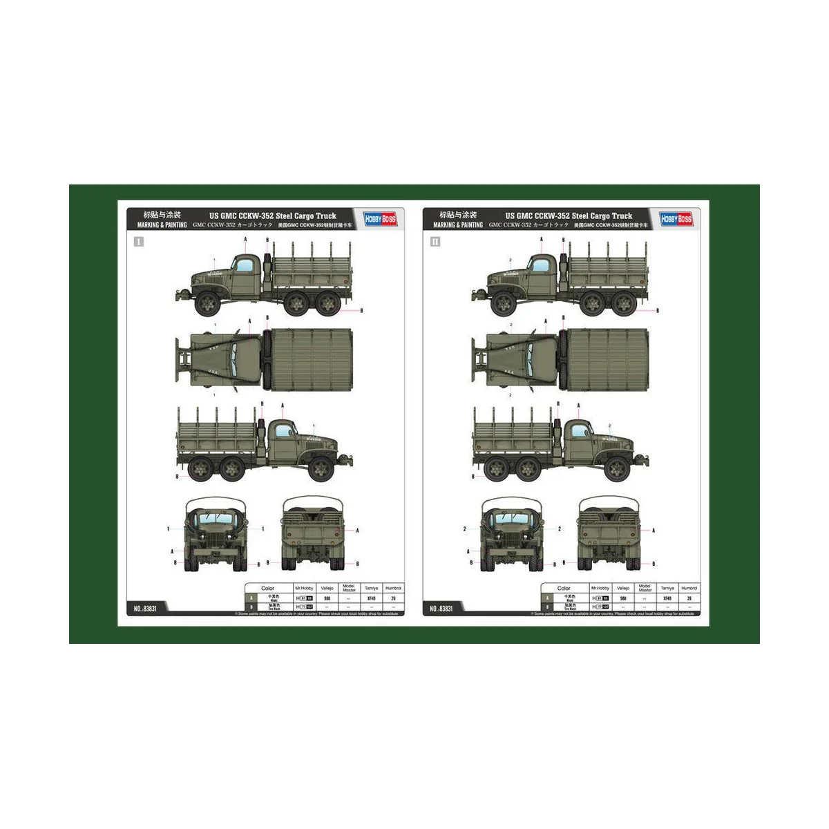 US GMC CCKW-352 Steel Cargo Truck, 1/35 - Hobby Boss 83831