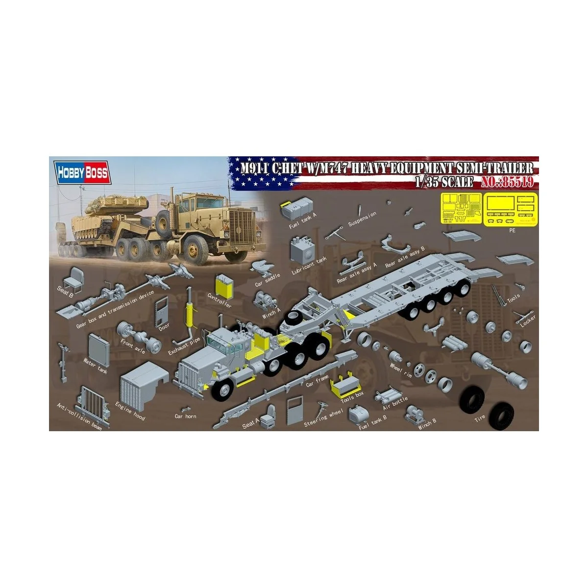 M911 C-HET w/m747 Heavy Equipment Semi- Trailer, 1/35 - Hobby Boss ...