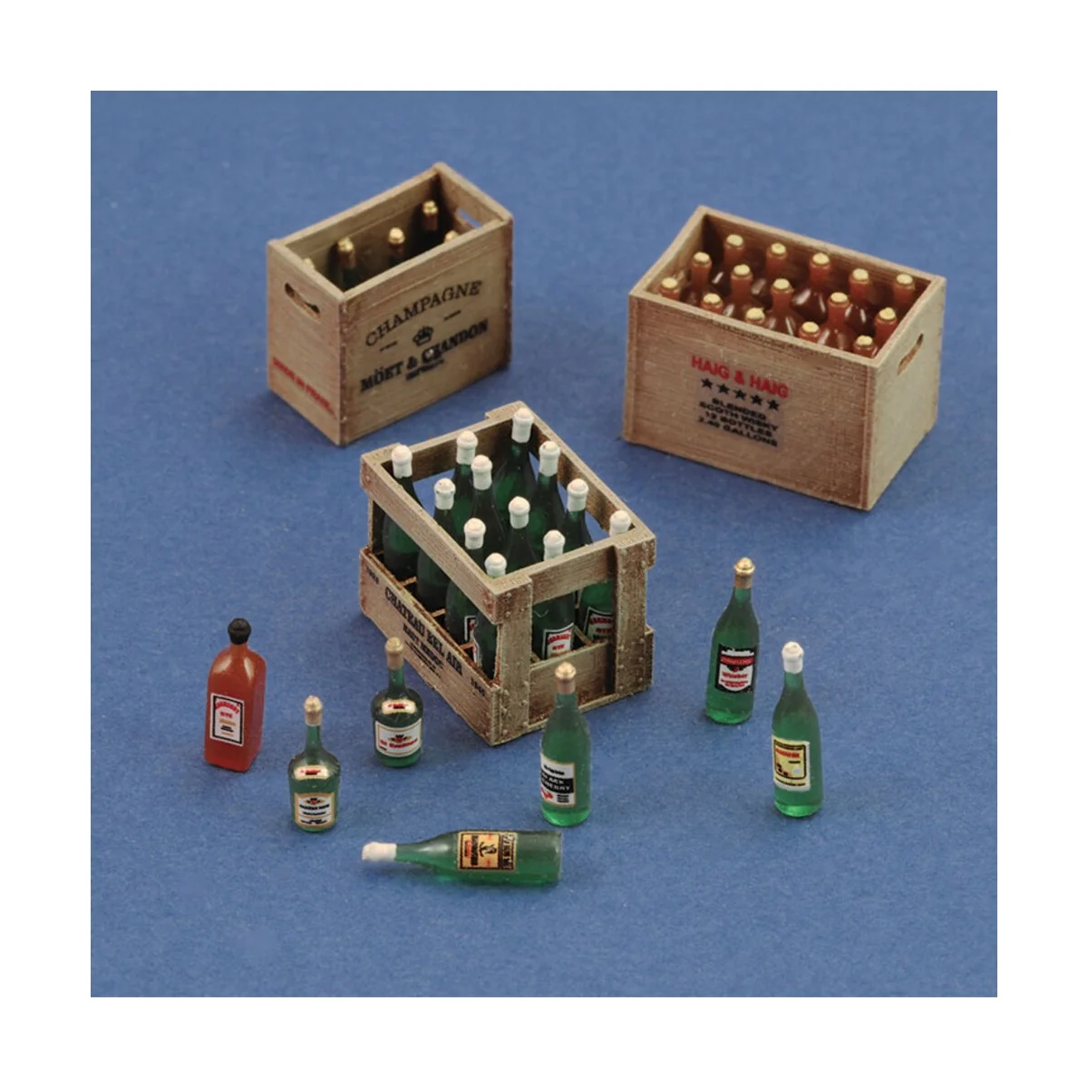 Champagne, cognac e wine bottles with crates, 1/35 - Royal Model RM801