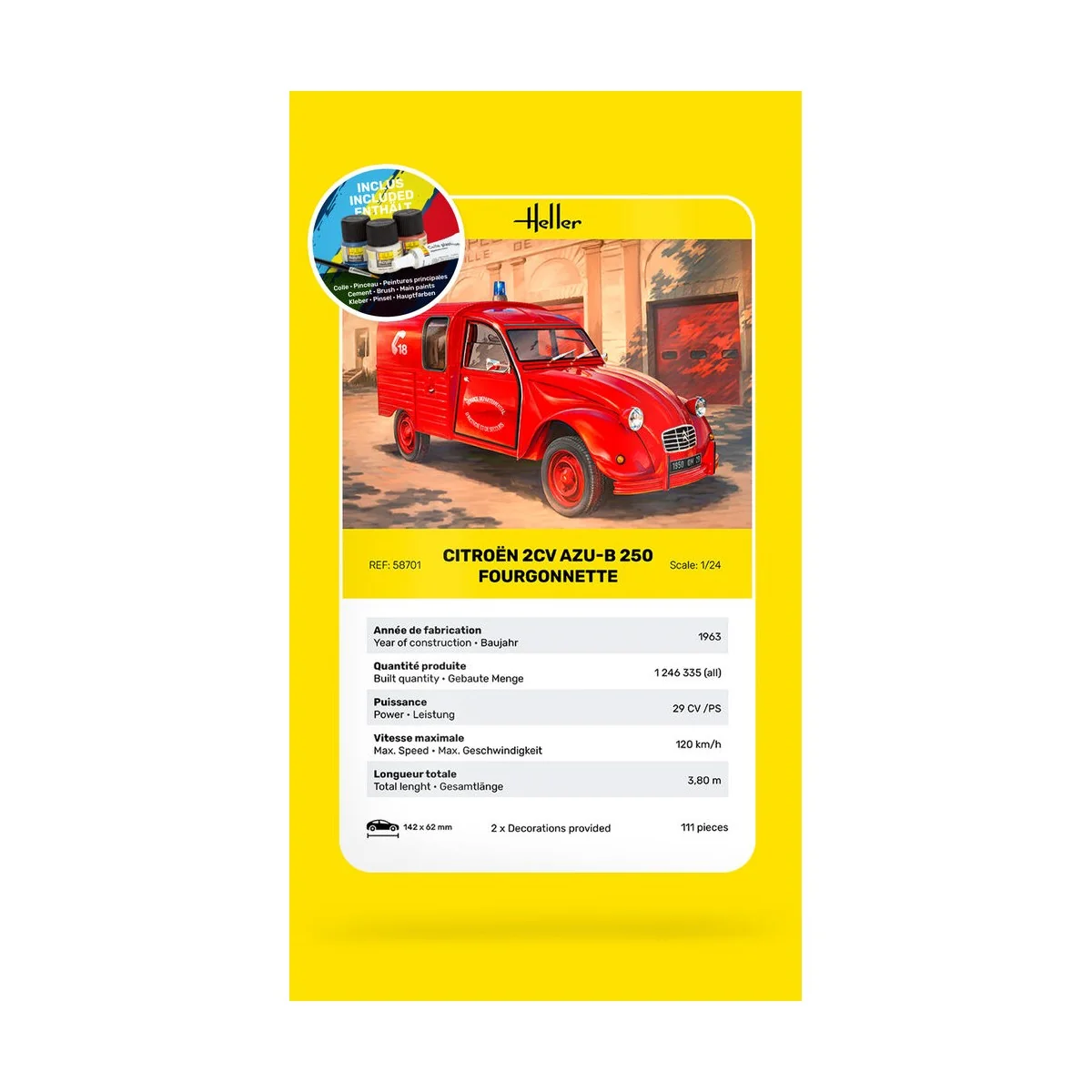 STARTER KIT Citroen 2CV AZU-B 250 Fourgonnette, 1/24 - Heller 58701 STARTER KIT Citroen 2CV AZU-B 250 Fourgonnette, 1/24 - Heller 58701