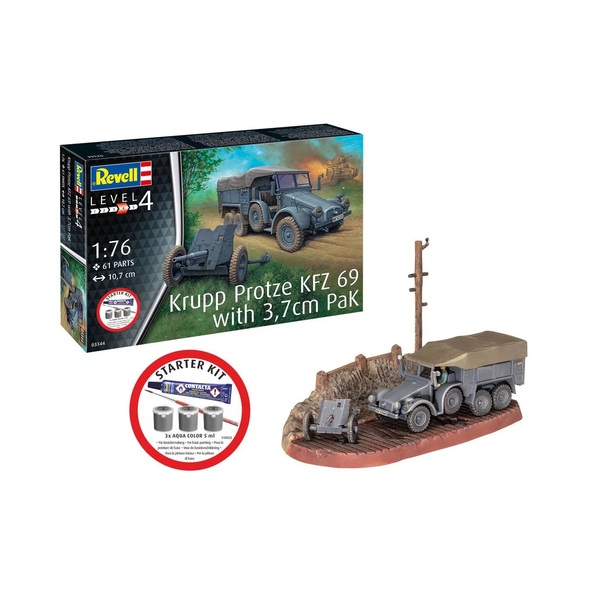 Starter Kit Krupp Protze KFZ 69 with 3, 7cm Pak, 1/76 - Revell 73344