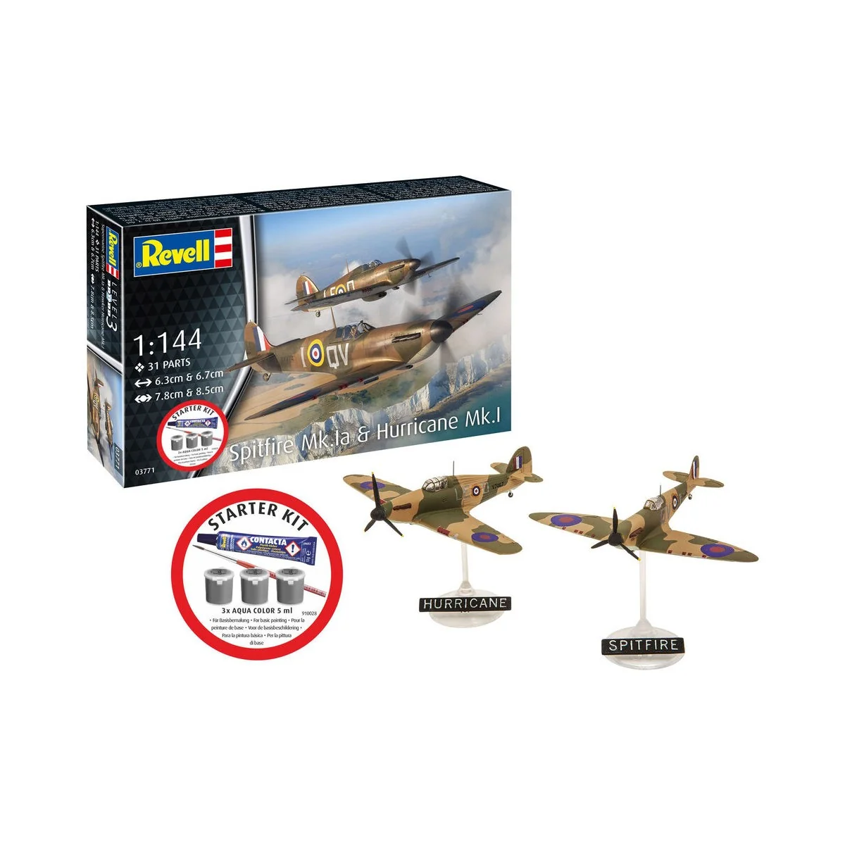 Starter Kit Spitfire Mk.Ia & Hurricane Mk.I, 1/144 - Revell 73771