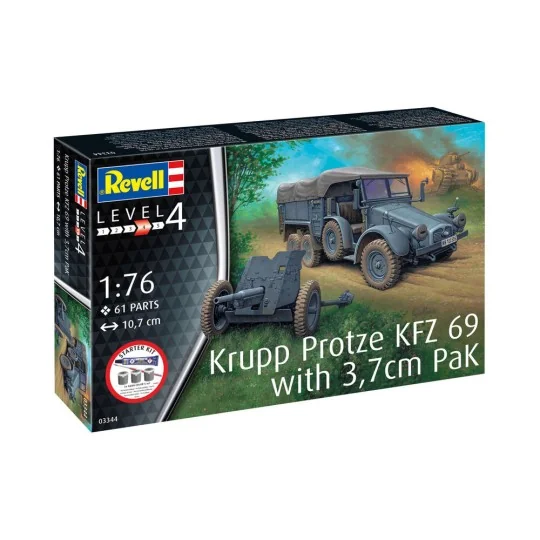 Starter Kit Krupp Protze KFZ 69 with 3, 7cm Pak, 1/76 - Revell 73344