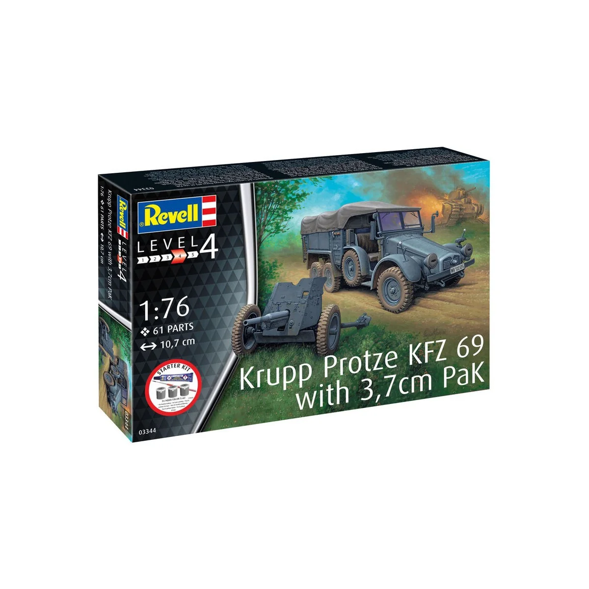 Starter Kit Krupp Protze KFZ 69 with 3, 7cm Pak, 1/76 - Revell 73344