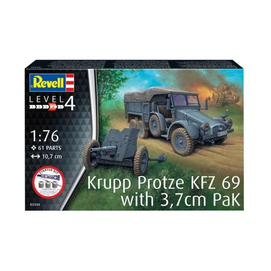 Starter Kit Krupp Protze KFZ 69 with 3, 7cm Pak, 1/76 - Revell 73344