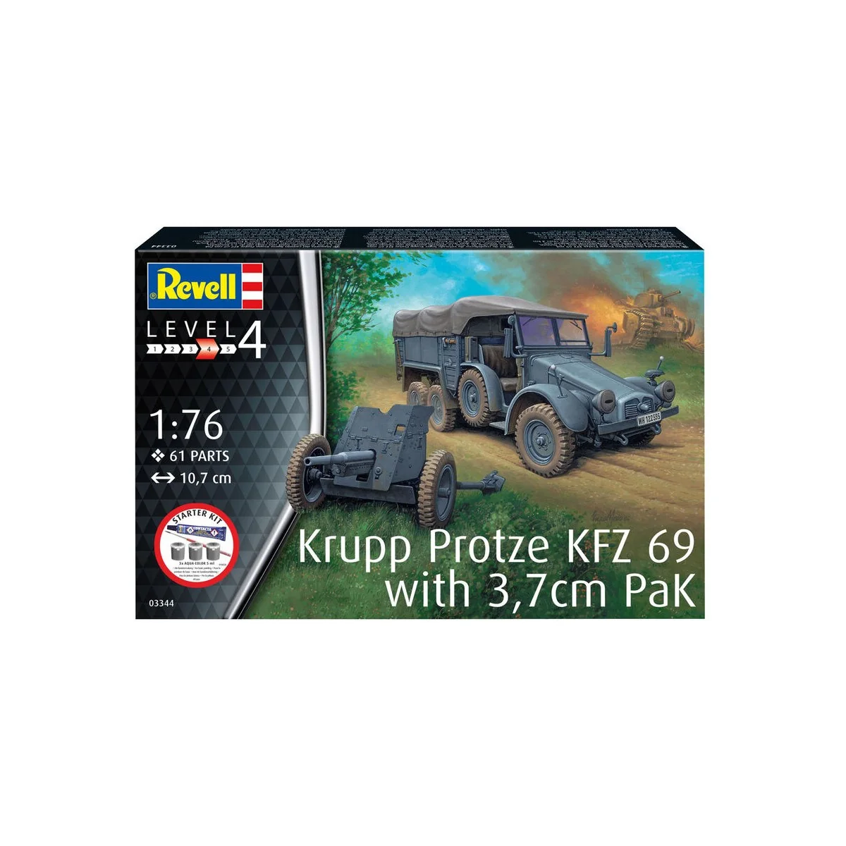 Starter Kit Krupp Protze KFZ 69 with 3, 7cm Pak, 1/76 - Revell 73344