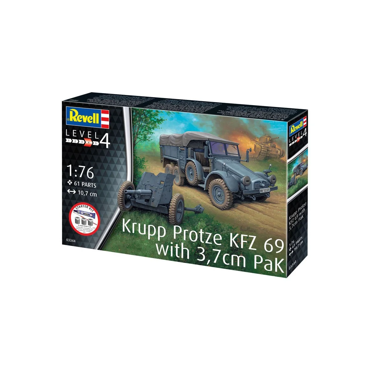 Starter Kit Krupp Protze KFZ 69 with 3, 7cm Pak, 1/76 - Revell 73344