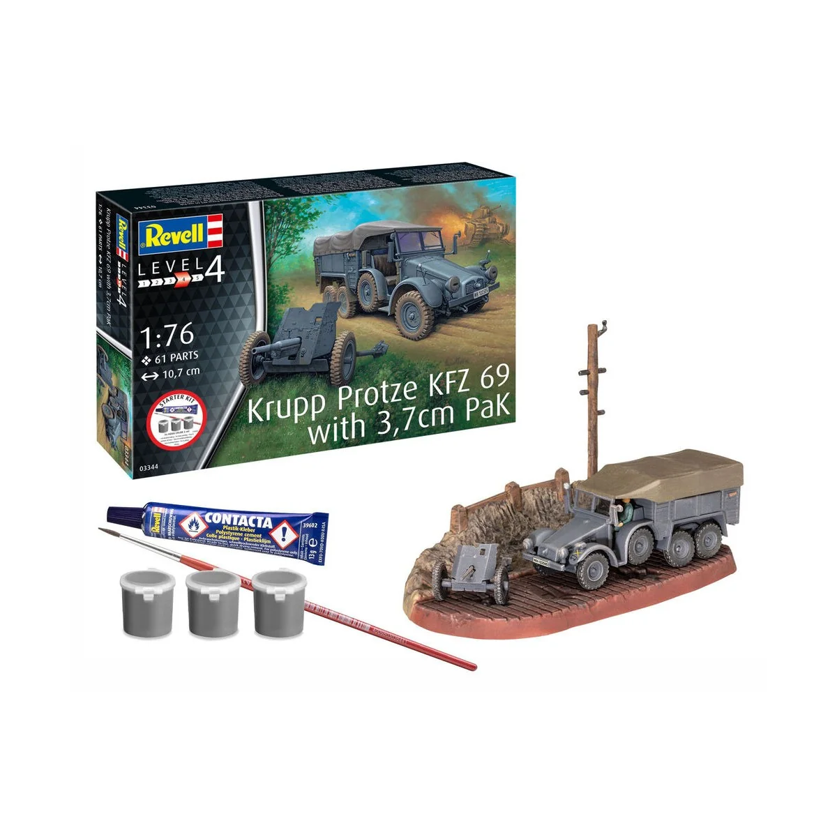 Starter Kit Krupp Protze KFZ 69 with 3, 7cm Pak, 1/76 - Revell 73344