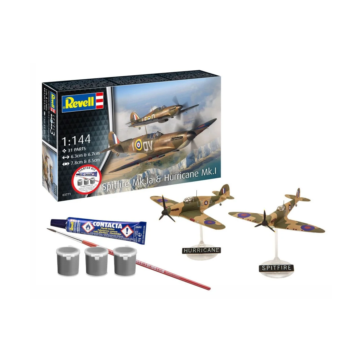 Starter Kit Spitfire Mk.Ia & Hurricane Mk.I, 1/144 - Revell 73771