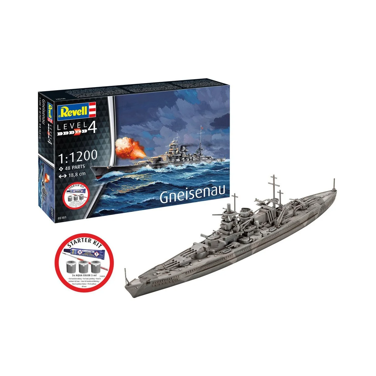 Starter Kit Battleship Gneisenau, 1/1200 - Revell 75181