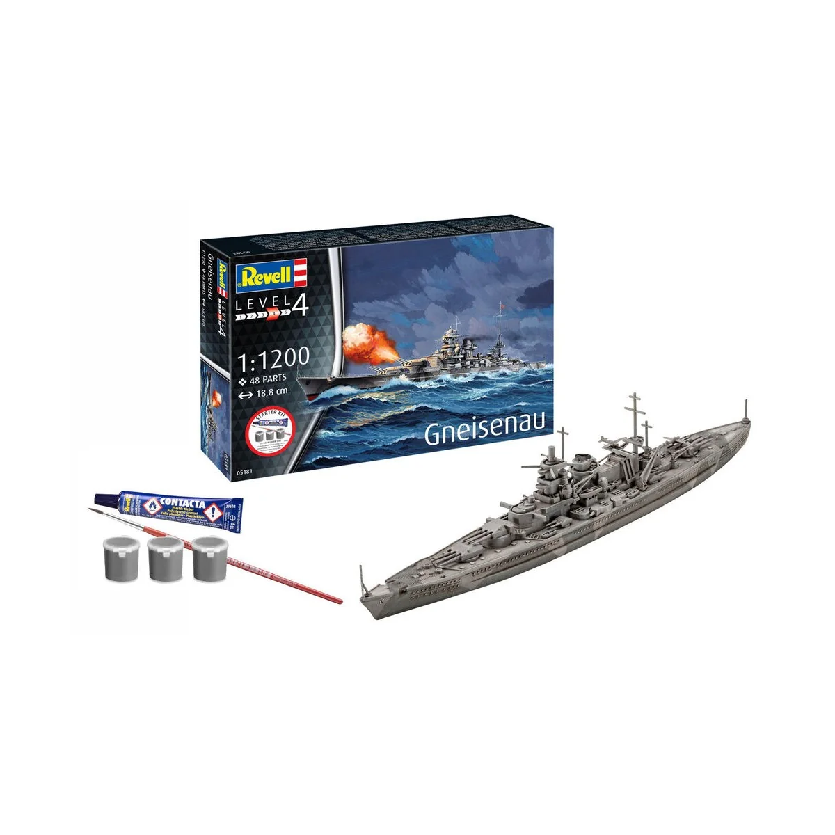 Starter Kit Battleship Gneisenau, 1/1200 - Revell 75181