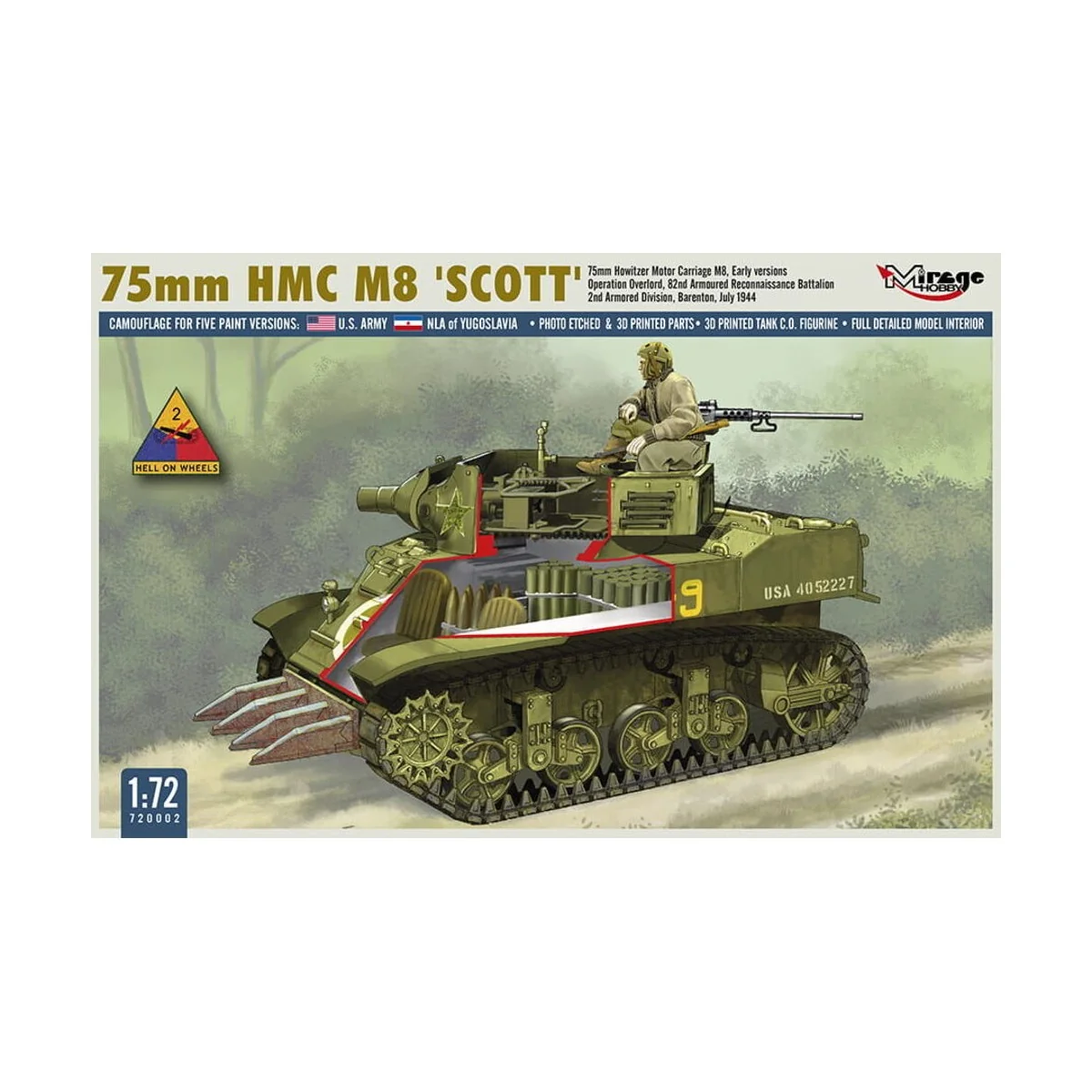 75mm HMC M8 SCOTT Early Version, 1/72 - Mirage Hobby 720002