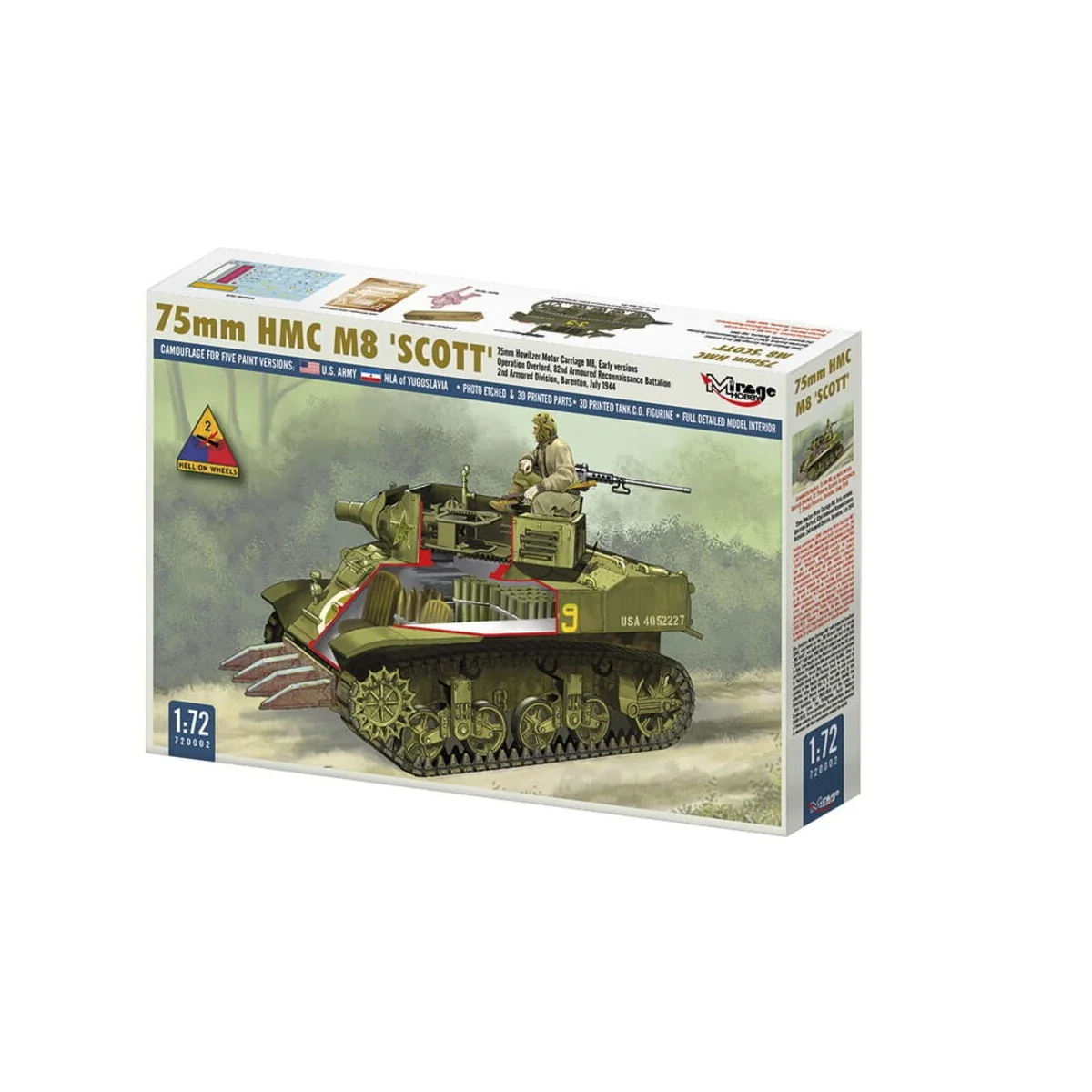 75mm HMC M8 SCOTT Early Version, 1/72 - Mirage Hobby 720002