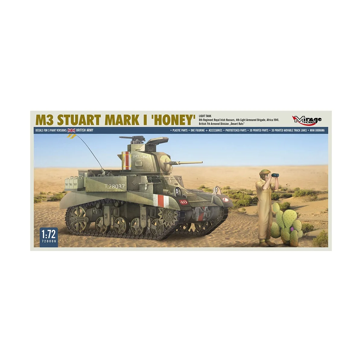 M3 STUART Mk I ´HONEY´ light tank, 1/72 - Mirage Hobby 720006