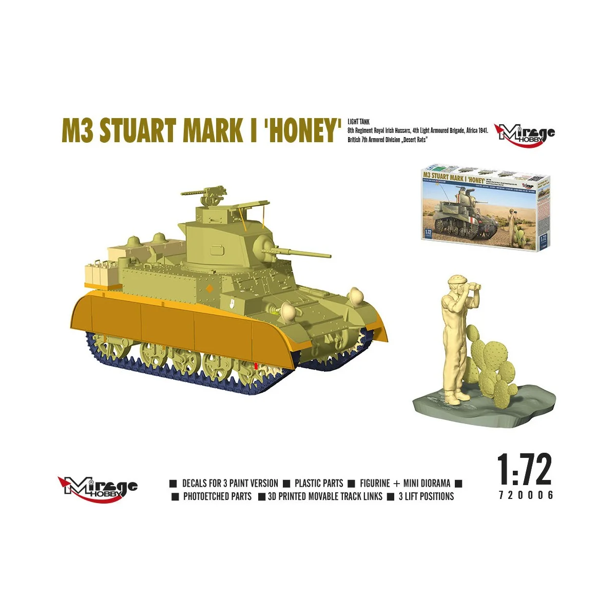 M3 STUART Mk I ´HONEY´ light tank, 1/72 - Mirage Hobby 720006