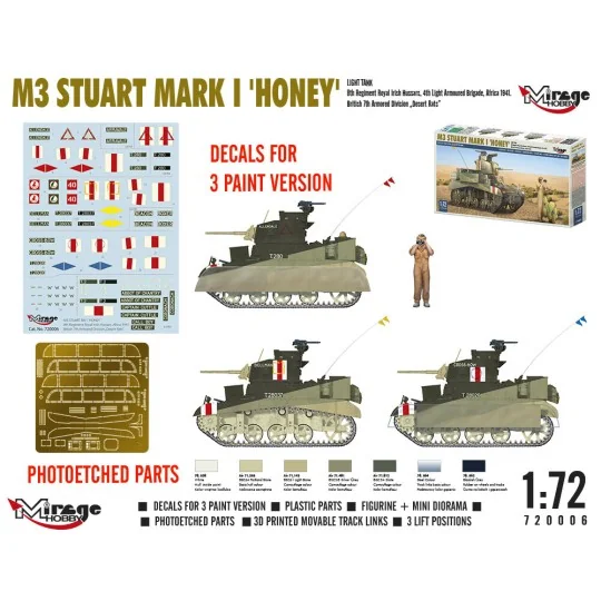 M3 STUART Mk I ´HONEY´ light tank, 1/72 - Mirage Hobby 720006