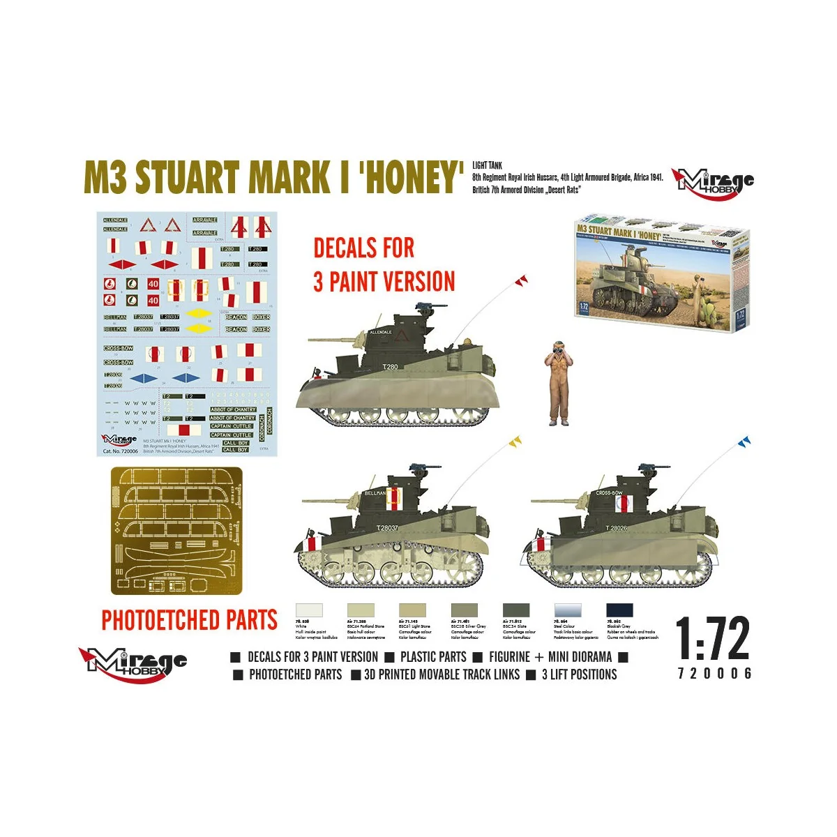 M3 STUART Mk I ´HONEY´ light tank, 1/72 - Mirage Hobby 720006