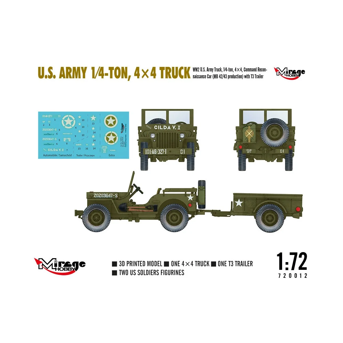 U.S. ARMY 1?4?TON, 4×4 TRUCK, 1/72 - Mirage Hobby 720012