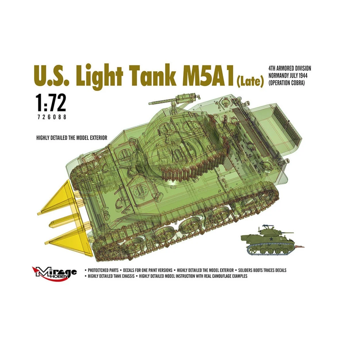U.S. Light Tank M5A1 (Late), 1/72 - Mirage Hobby 726088