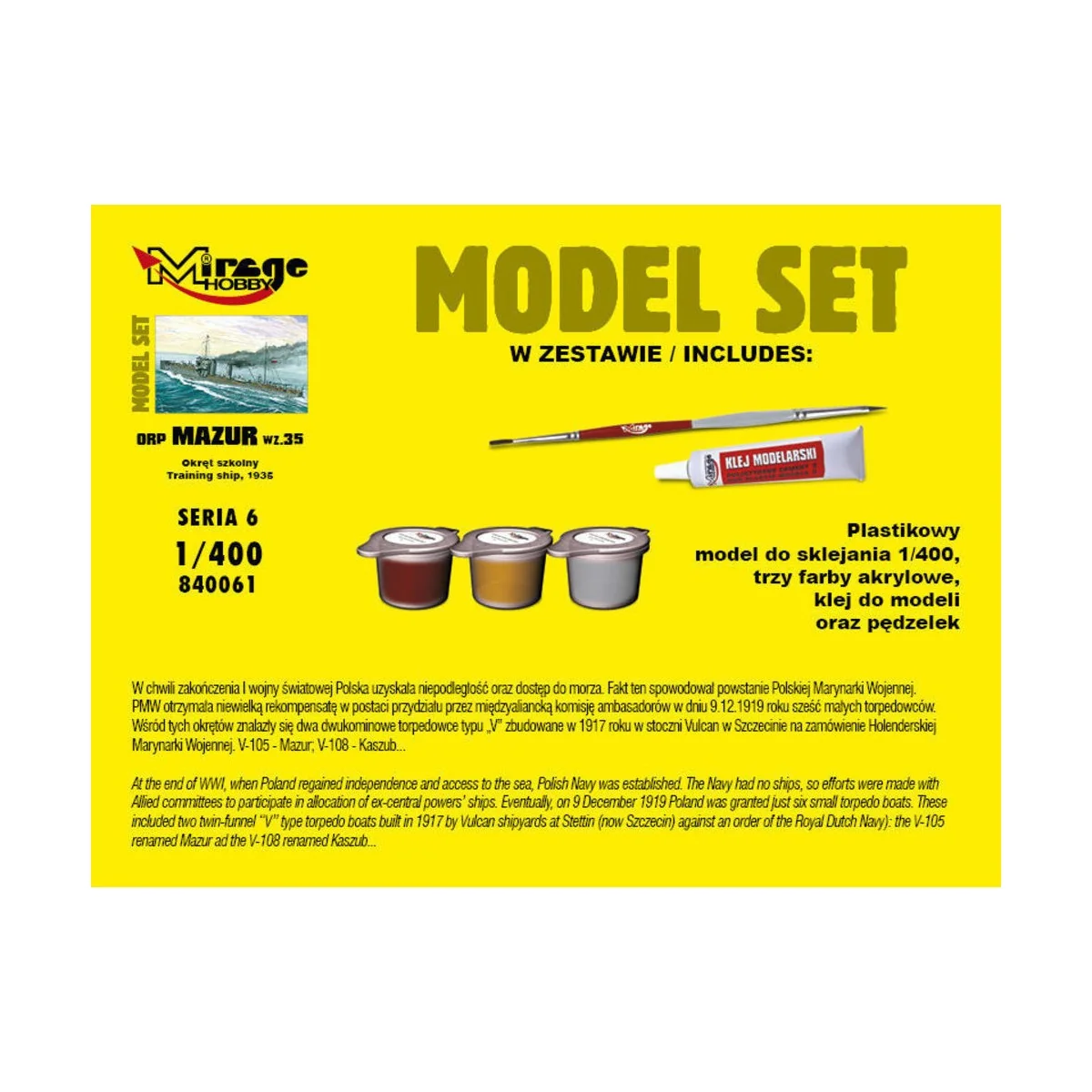 ORP"MAZUR"1935(Training Ship)(Model Set), 1/400 - Mirage Hobby 840061