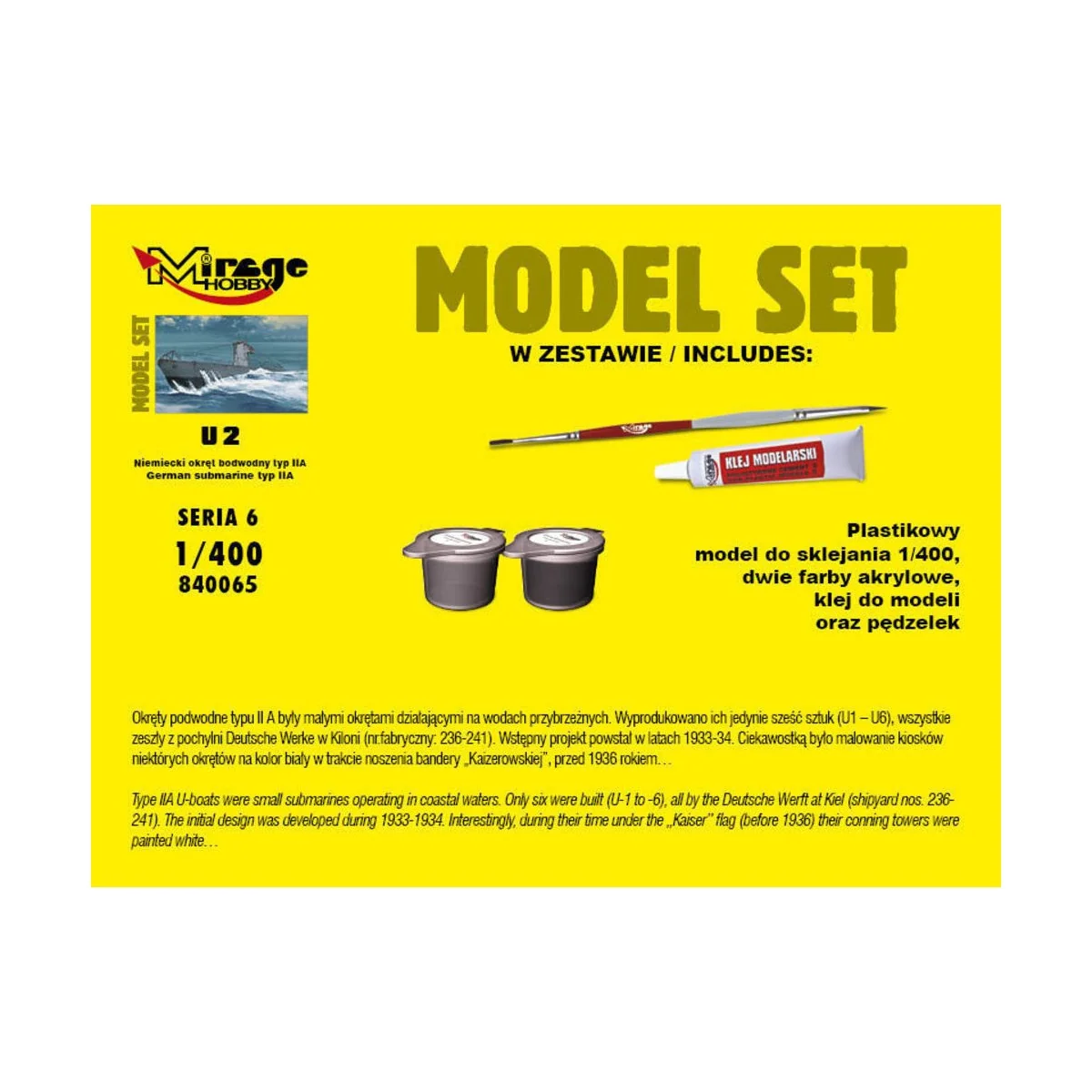 U2(German Submarine WWII typeIIA(ModelSe, 1/400 - Mirage Hobby 840065
