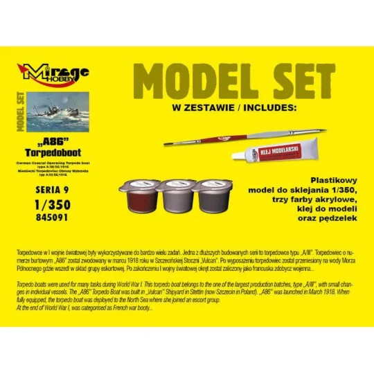 A86 German Torpedoboot (Model Set), 1/350 - Mirage Hobby 845091