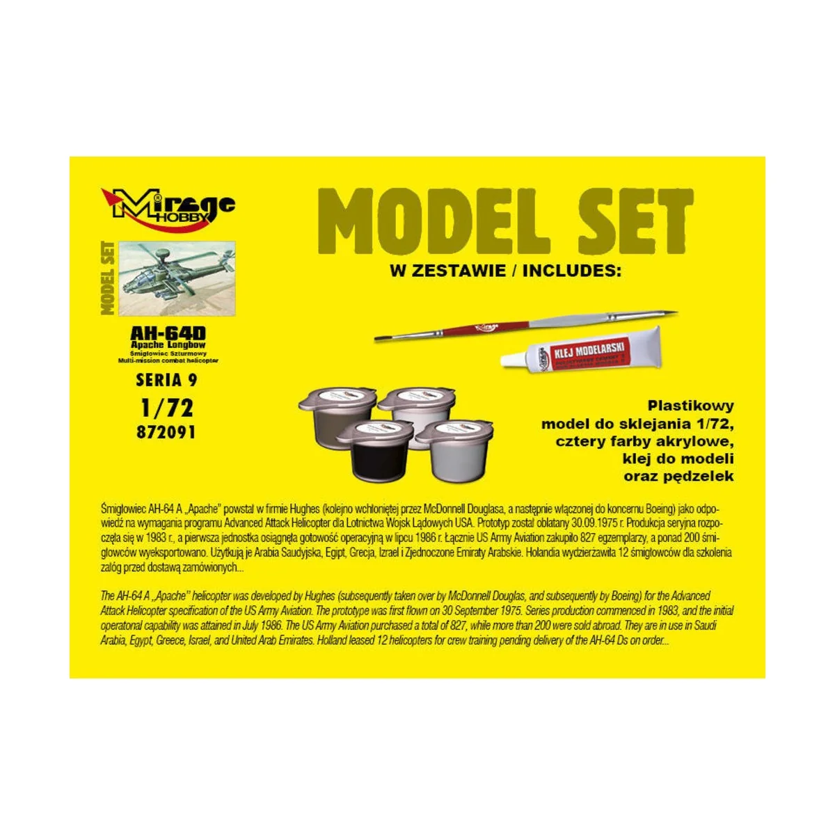 AH-64D APACHE Longbow (Model Set), 1/72 - Mirage Hobby 872091